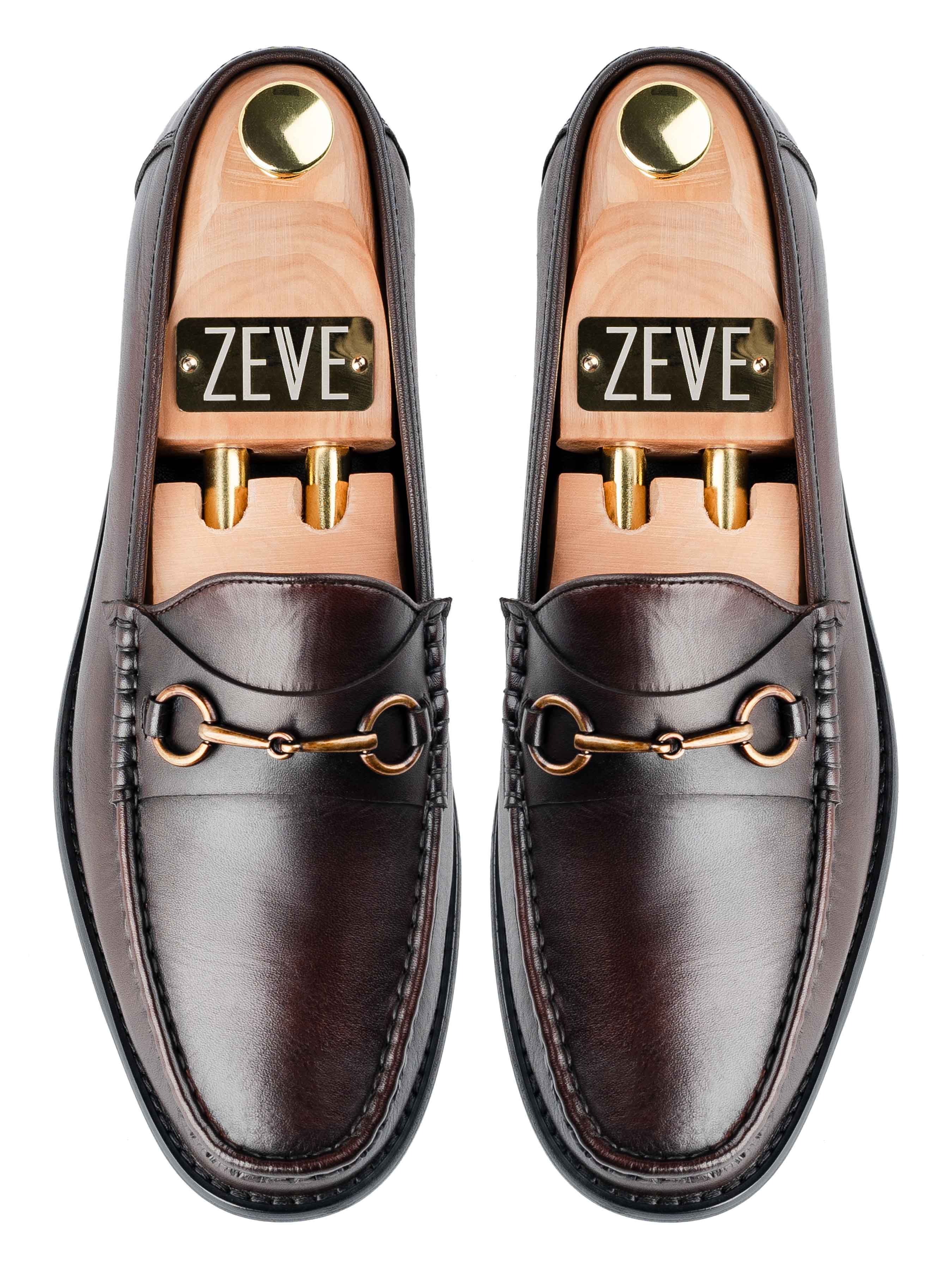 TopHorsebitMoccasinLoaferDarkBrownHandPaintedPatina - Zeve