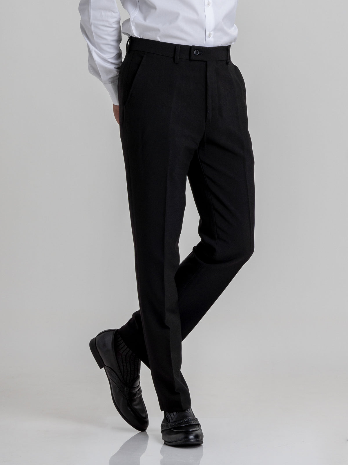 Trousers With Belt Loop - Black Charcoal Plain (Stretchable)