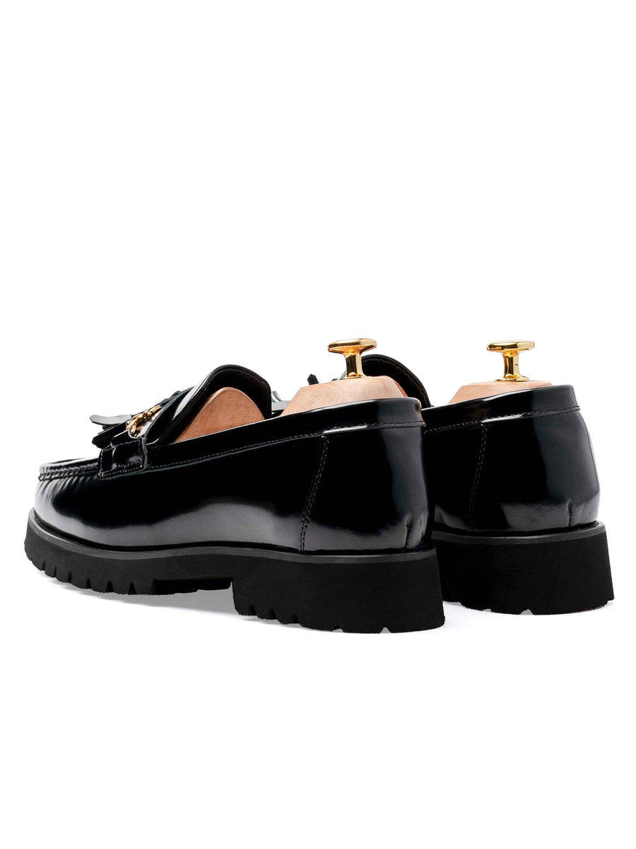 BackTasselMocassinBuckleLoaferBlackPatentEvaCombat - Zeve