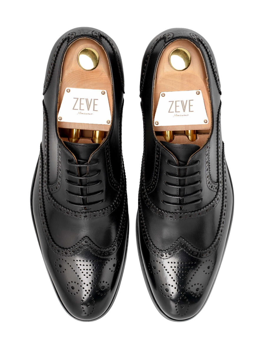 ClassicOxfordBrogueWingtipBlackLaceUpTop - Zeve