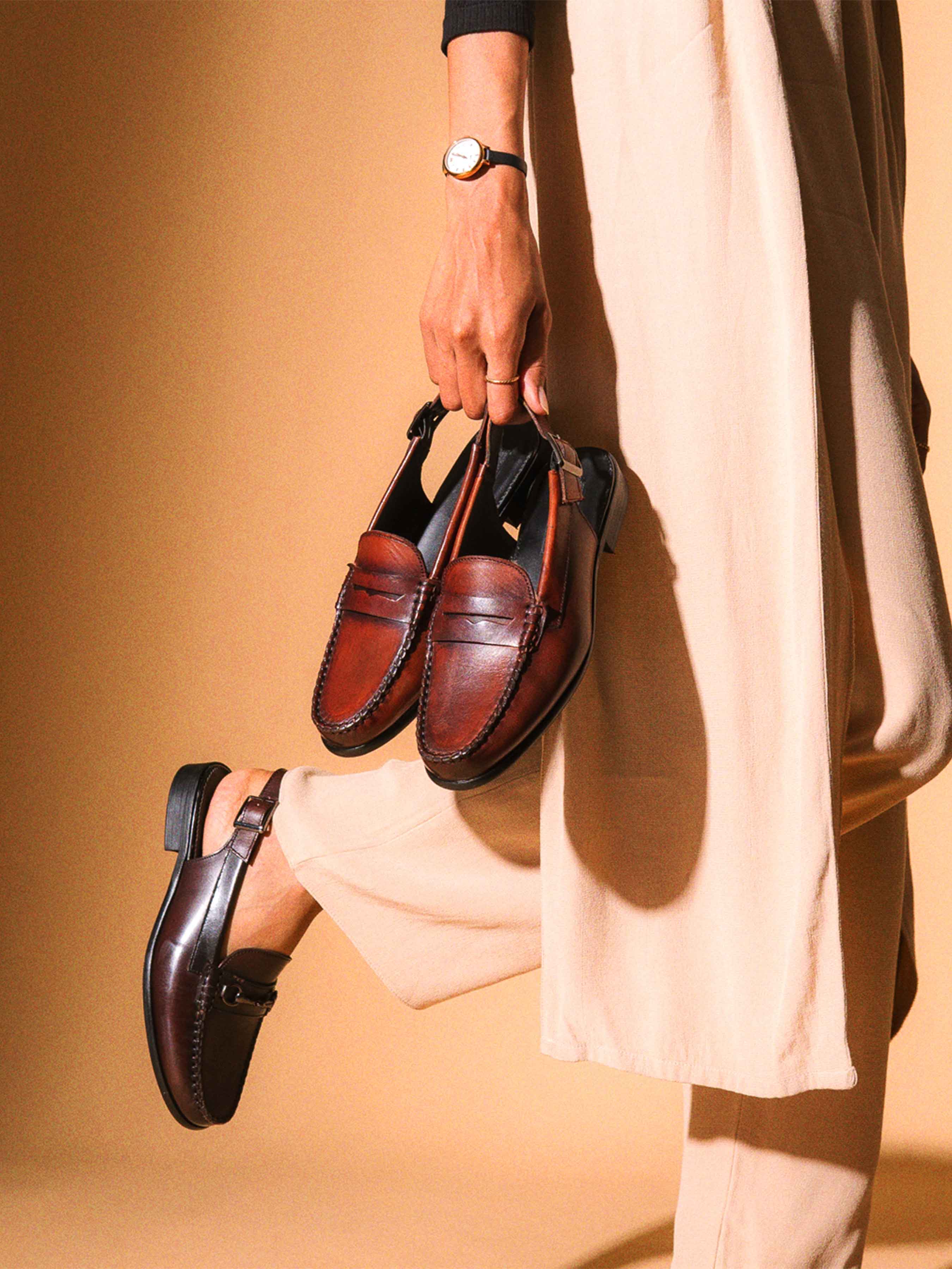 Penelope Penny Slingback Sandal - Cognac Tan Leather (Hand Painted Patina)
