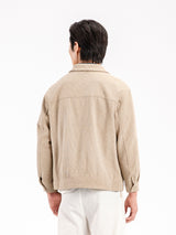 Beige corduroy men's jacket back view, stylish casual outerwear for modern fashion