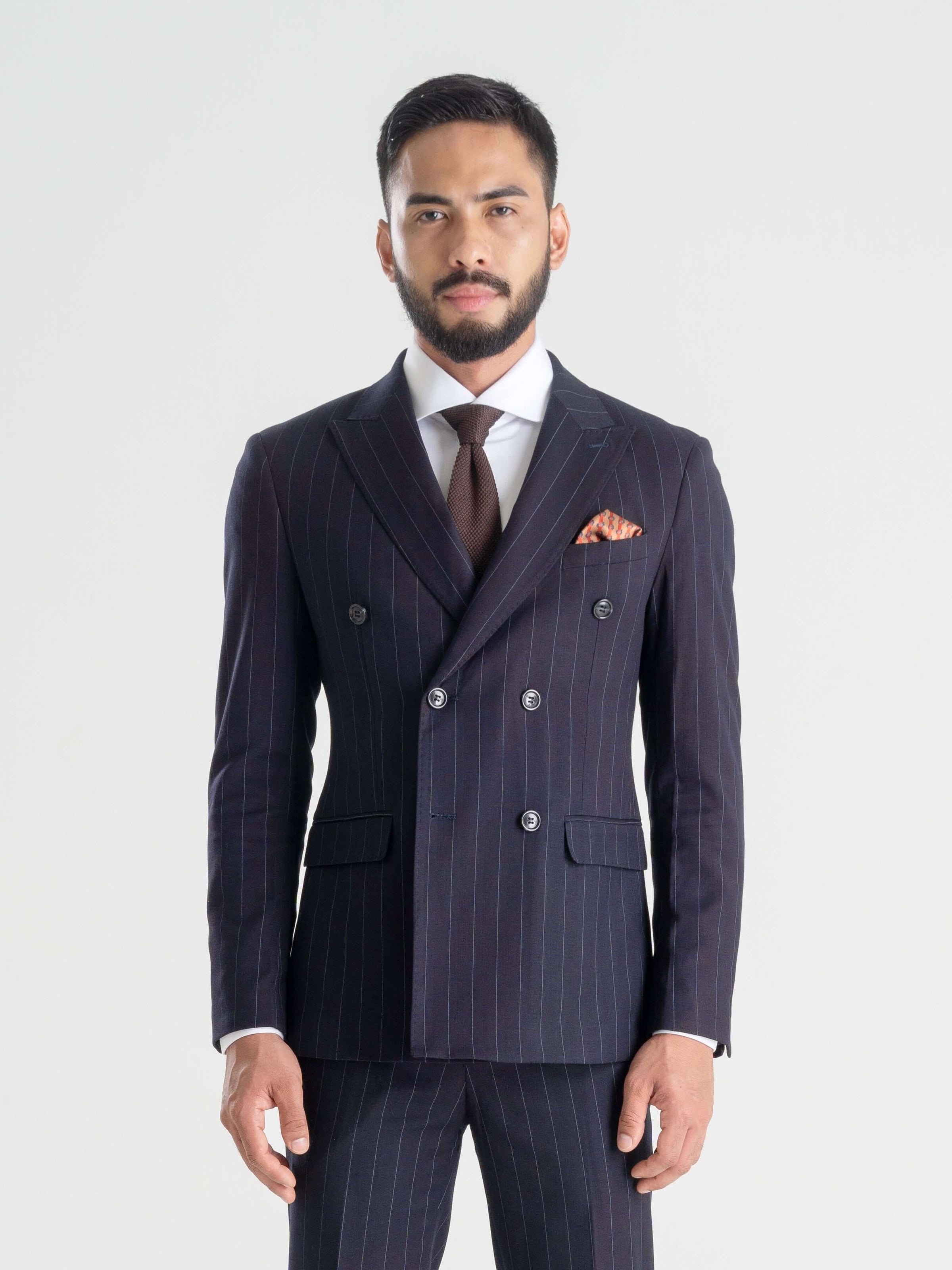 Double Breasted Suit Blazer - Deep Blue Stripes | Zeve | Zeve Shoes