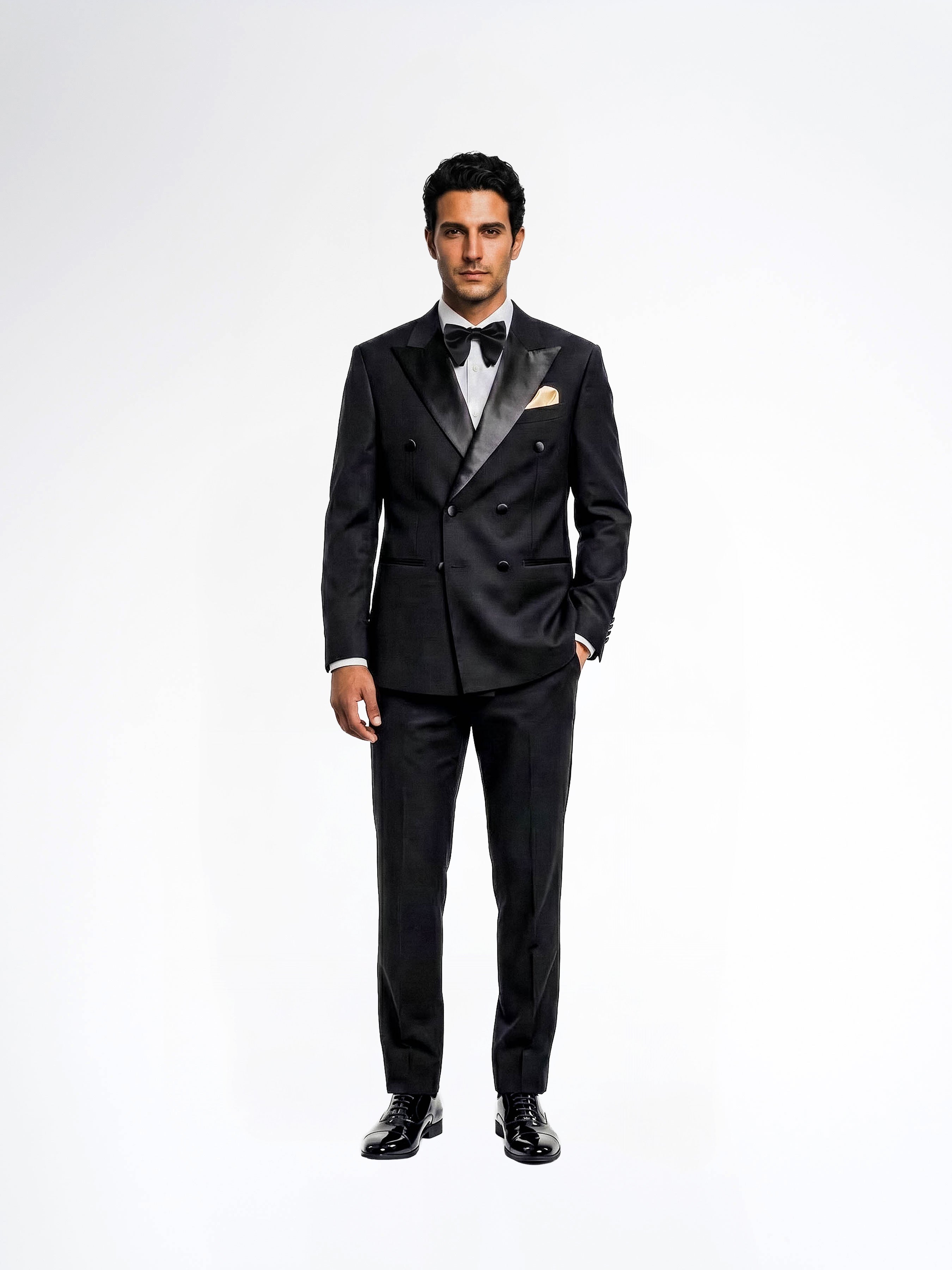 Double Breasted Suit Blazer Tux - Jet Black (Peak Lapel)