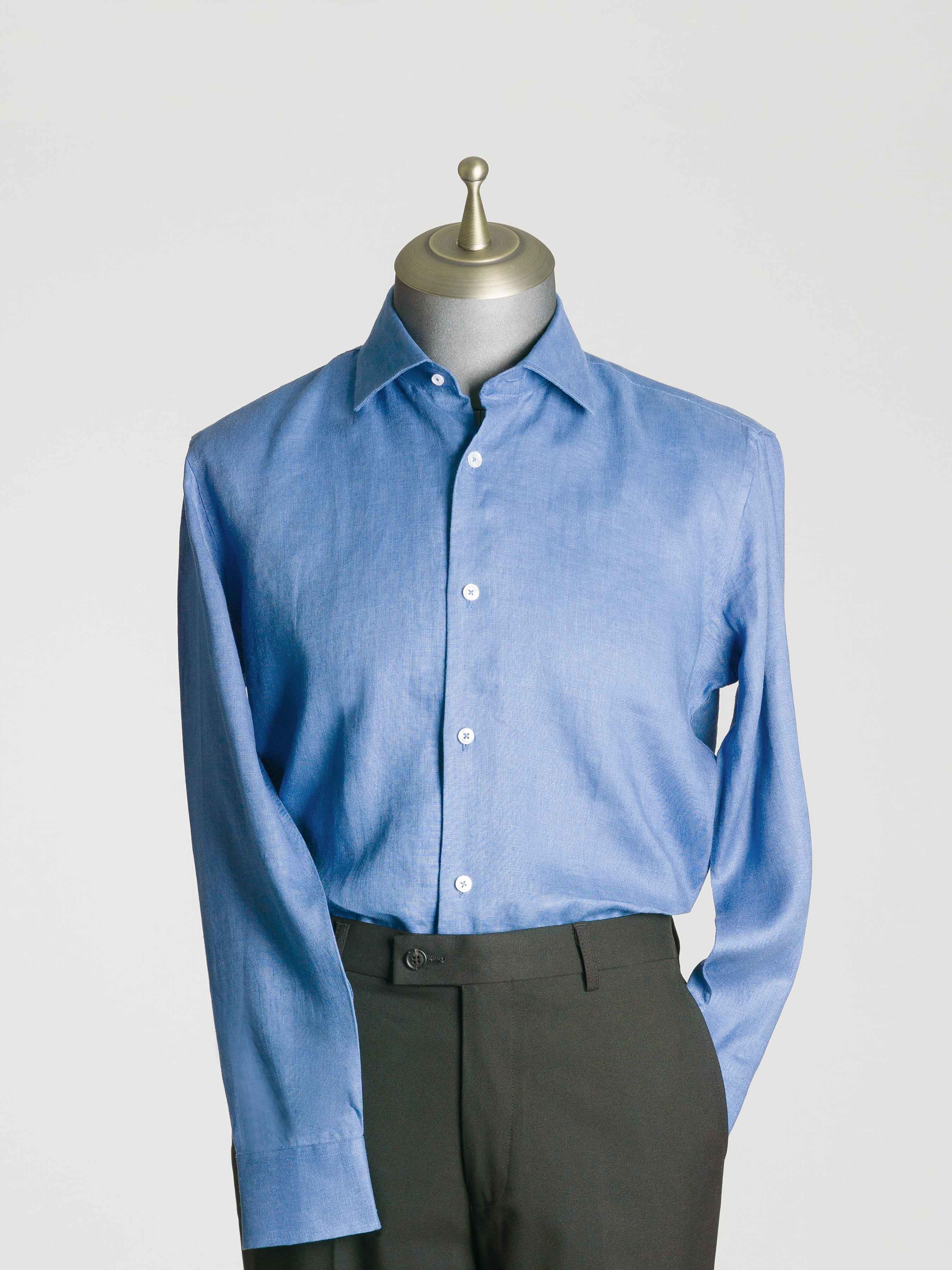 Franco Linen Shirt - Royal Blue Windsor Collar