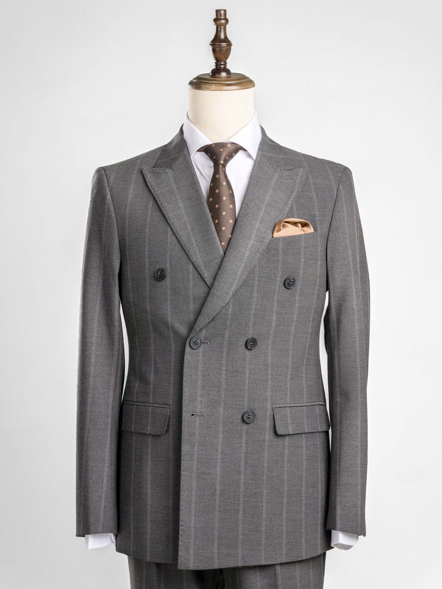 Double Breasted Suit Blazer Dark Grey Wide Stripes Peak Lapel Zeve Shoes