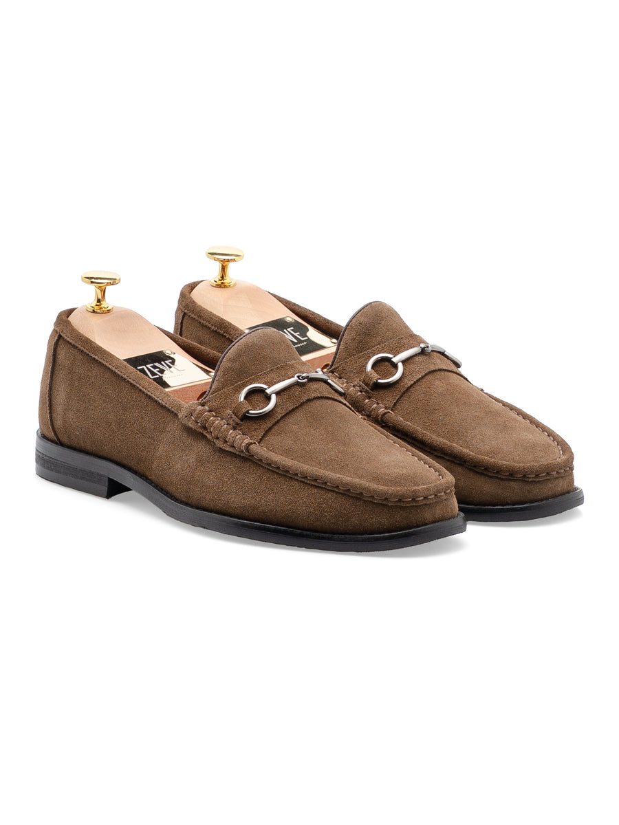 FrontMarioHorsebitMoccasinLoaferKhakisSuedeLeatherSilverBuckle - Zeve