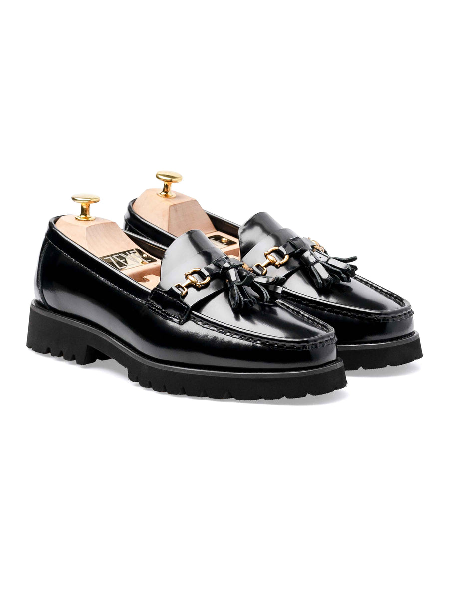 FrontTasselMocassinBuckleLoaferBlackPatentEvaCombat - Zeve