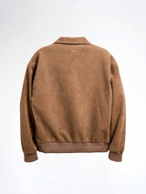 Brown suede men's jacket with embroidered logo, stylish casual outerwear for Malaysia fashion