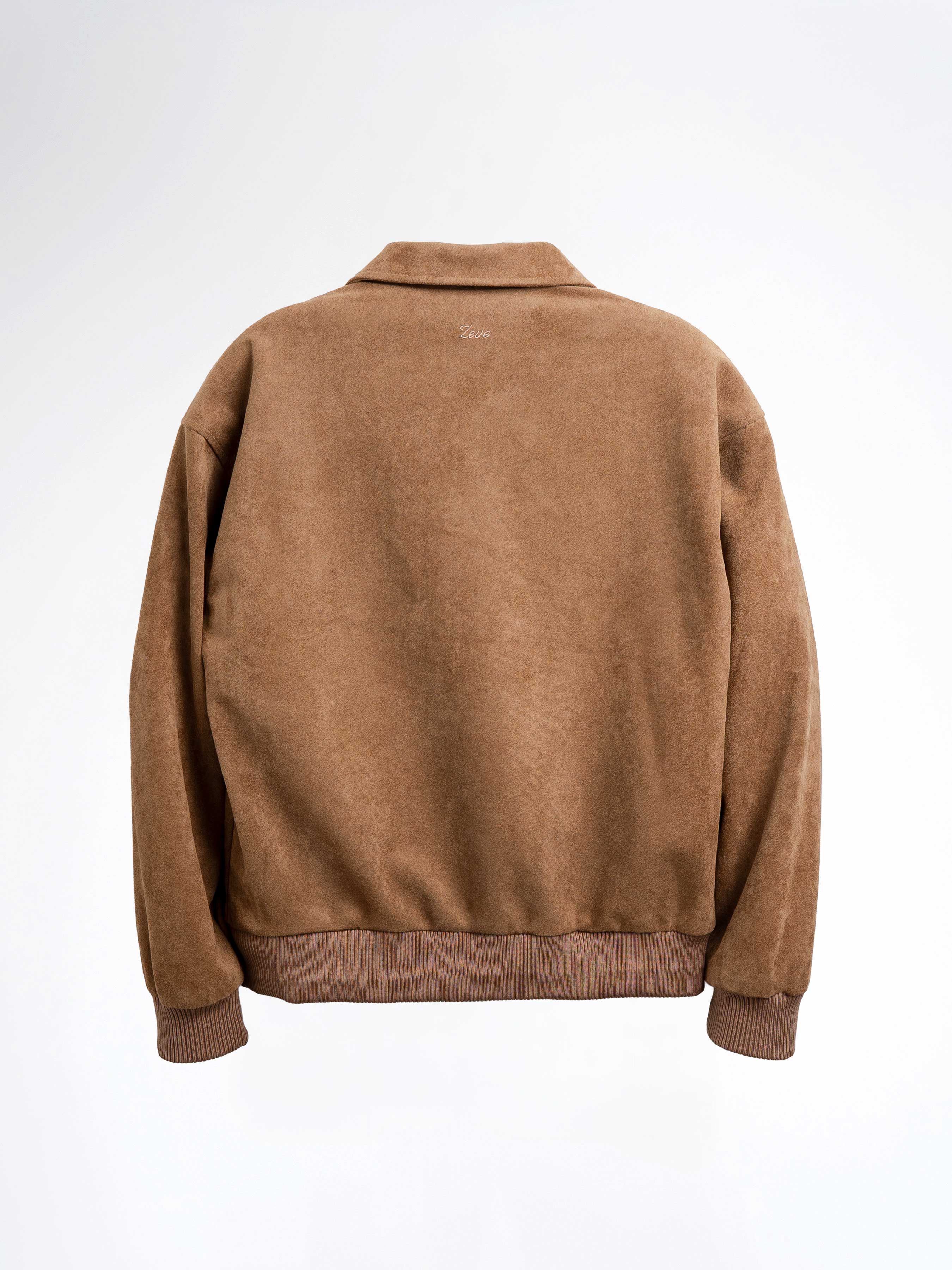 Brown suede men's jacket with embroidered logo, stylish casual outerwear for Malaysia fashion