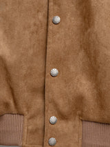 Brown suede men's jacket with branded buttons and ribbed cuffs, stylish outerwear for Malaysia