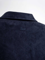 Dark navy men's suede jacket with embroidered Zeve logo, stylish formal outerwear