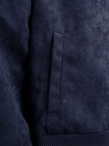 Dark navy men's jacket with textured fabric and side pocket detail