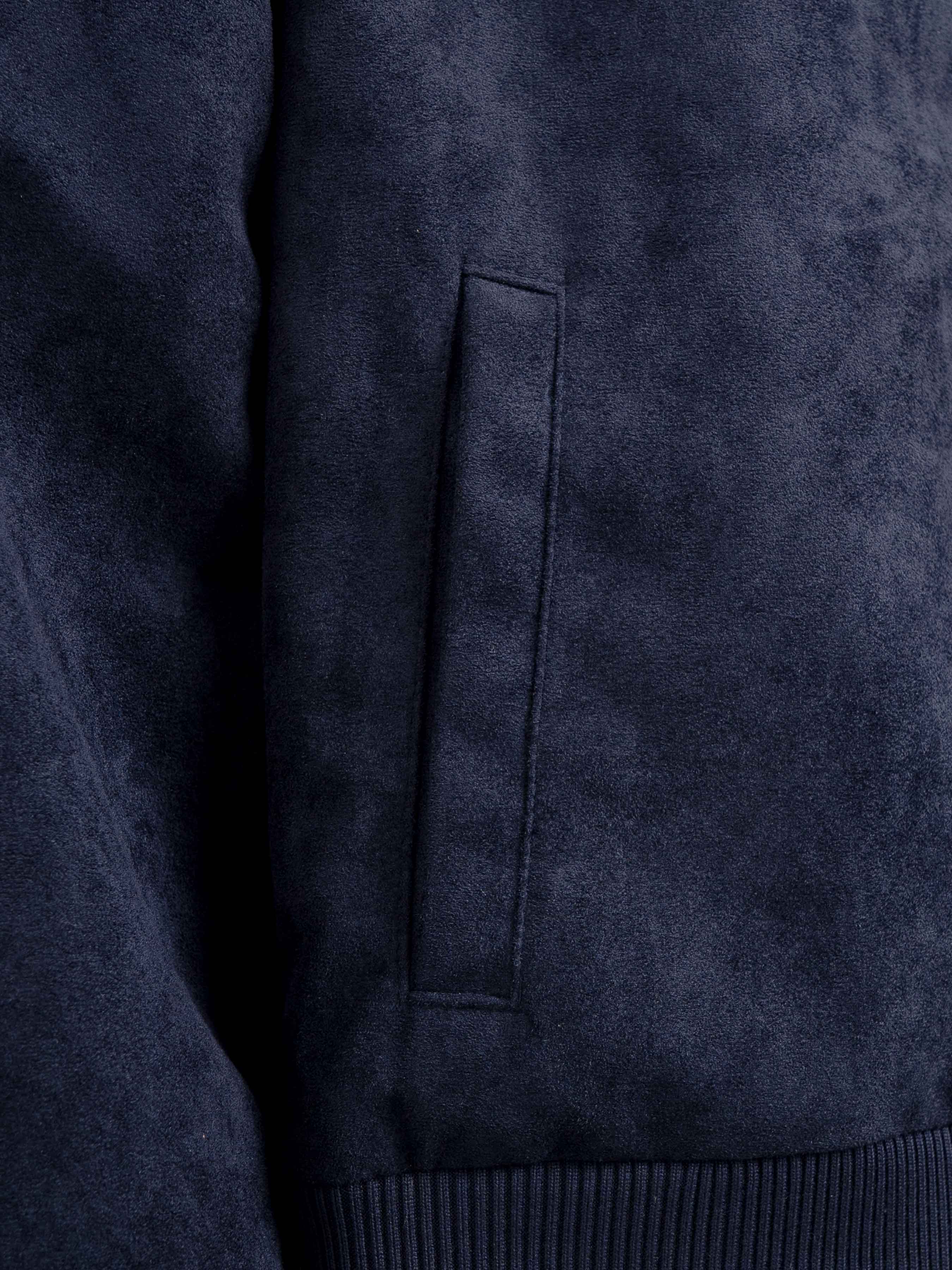 Dark navy men's jacket with textured fabric and side pocket detail