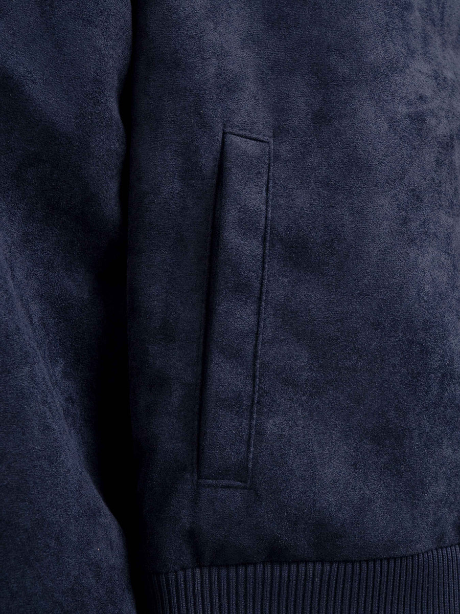 Dark navy men's jacket with textured fabric and side pocket detail