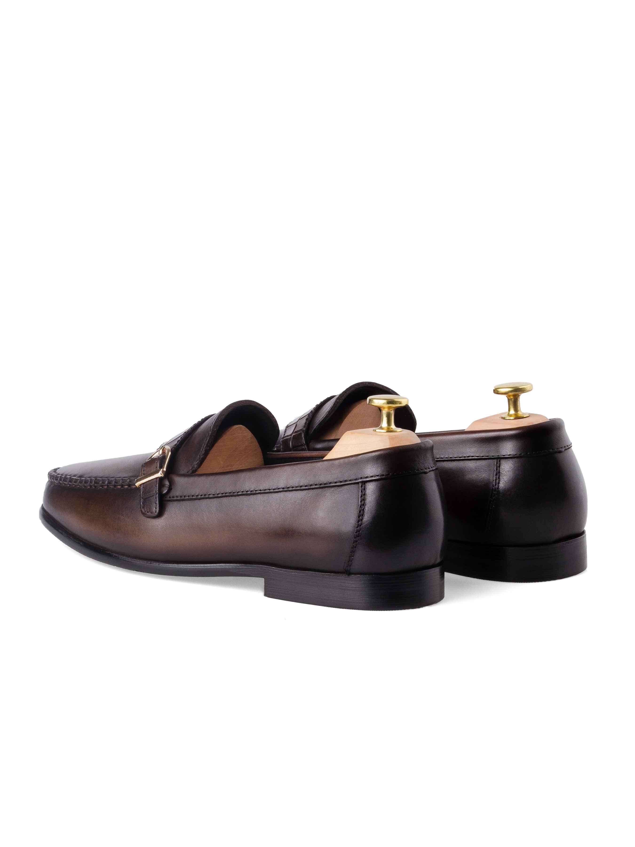 Moccasin Loafer Single Croco Strap - Coffee