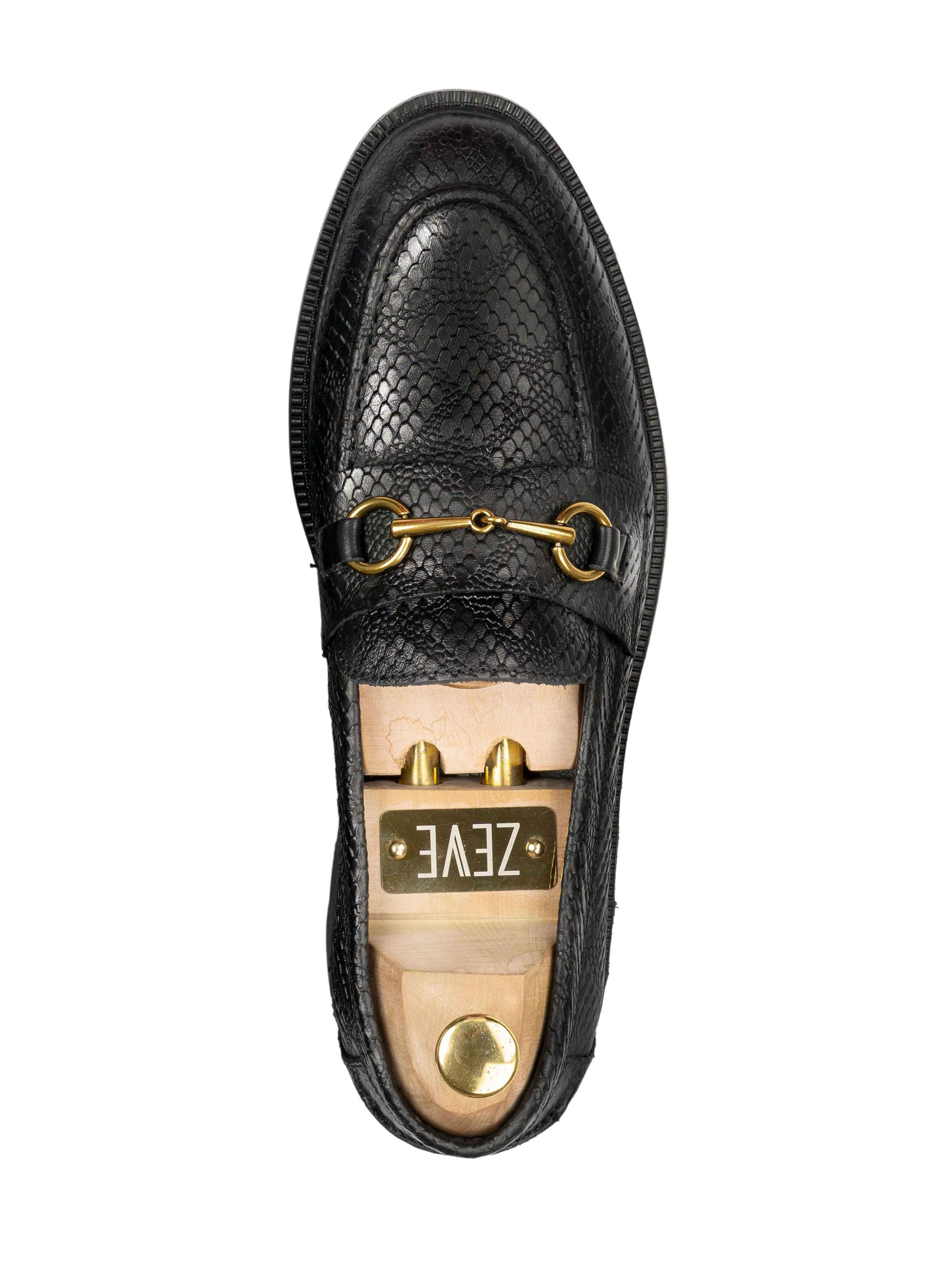 Penny Loafer Horsebit Buckle - Black Phyton Leather (Combat Sole)