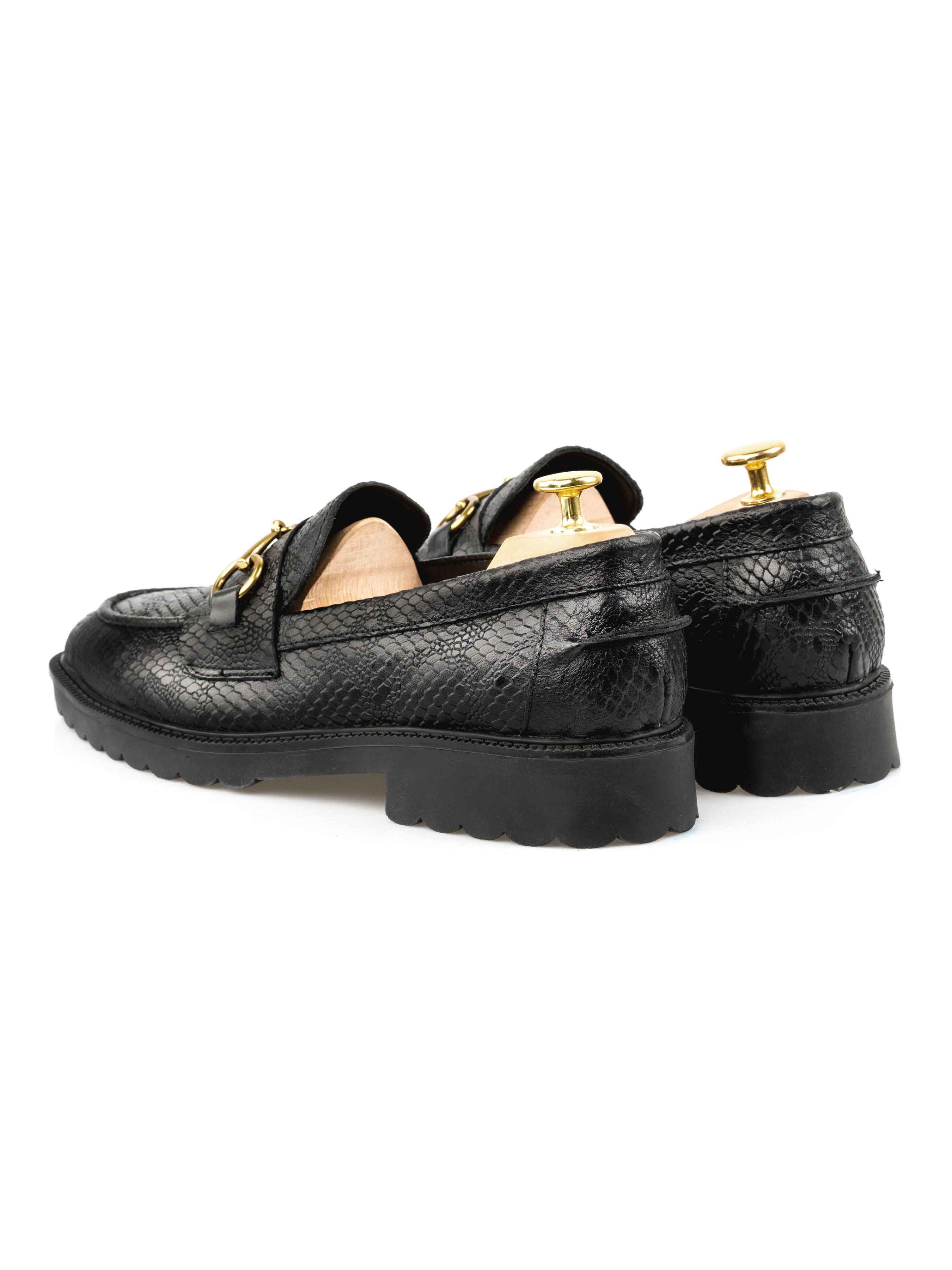 Penny Loafer Horsebit Buckle - Black Phyton Leather (Combat Sole)