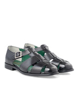 PortoSandalSolidBlackLeatherFront - Zeve