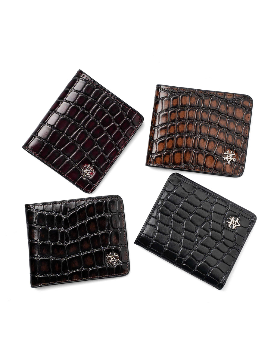 ScalatoFoldingWalletBrownCrocoLeatherGroup - Zeve
