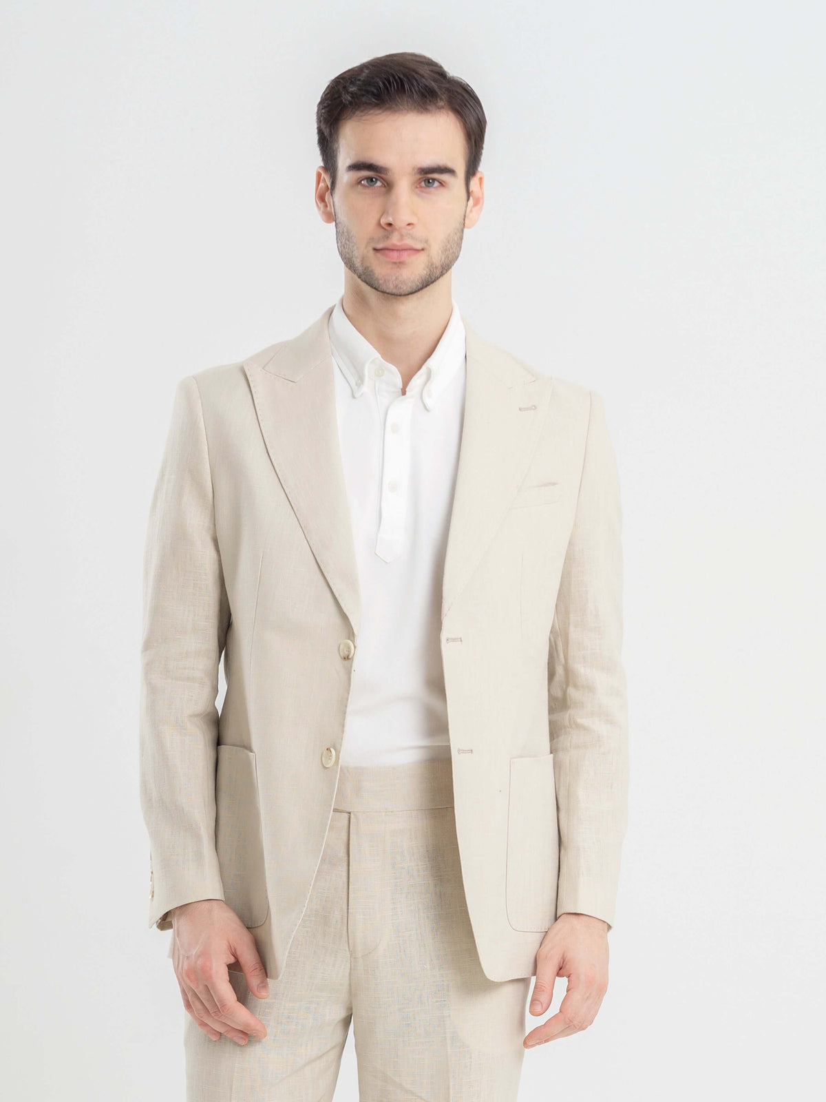 Single Breasted Suit Blazer - Linen Cream Plain (Peak Lapel) | Zeve Shoes