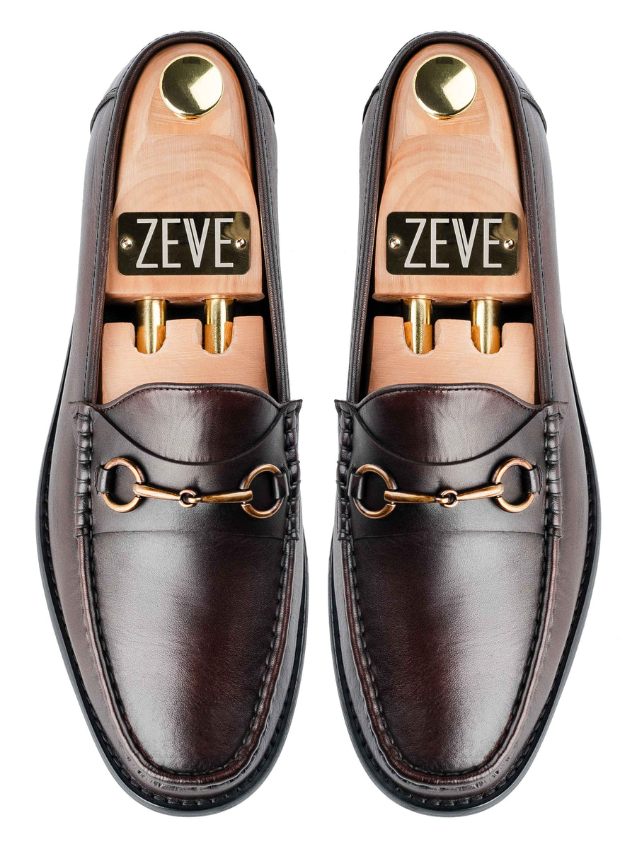 TopHorsebitMoccasinLoaferDarkBrownHandPaintedPatina - Zeve