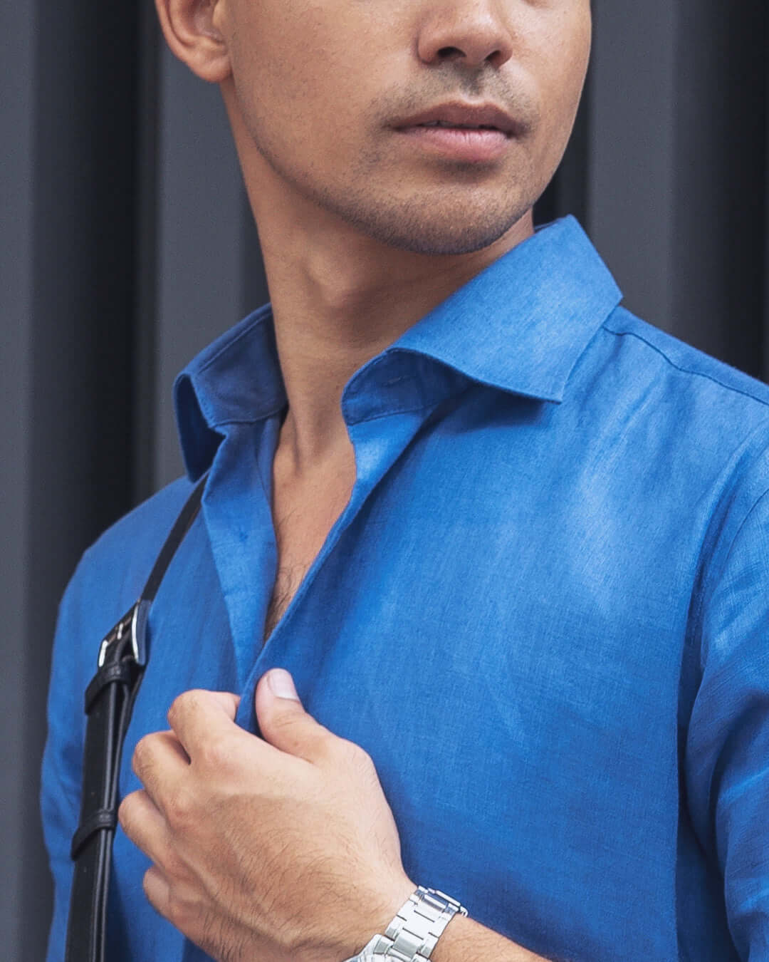 Franco Linen Shirt - Royal Blue Windsor Collar