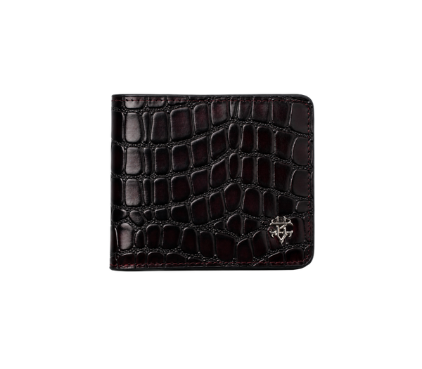Luxury men's crocodile texture leather wallet with embossed logo, perfect for formal wear and stylish accessories.