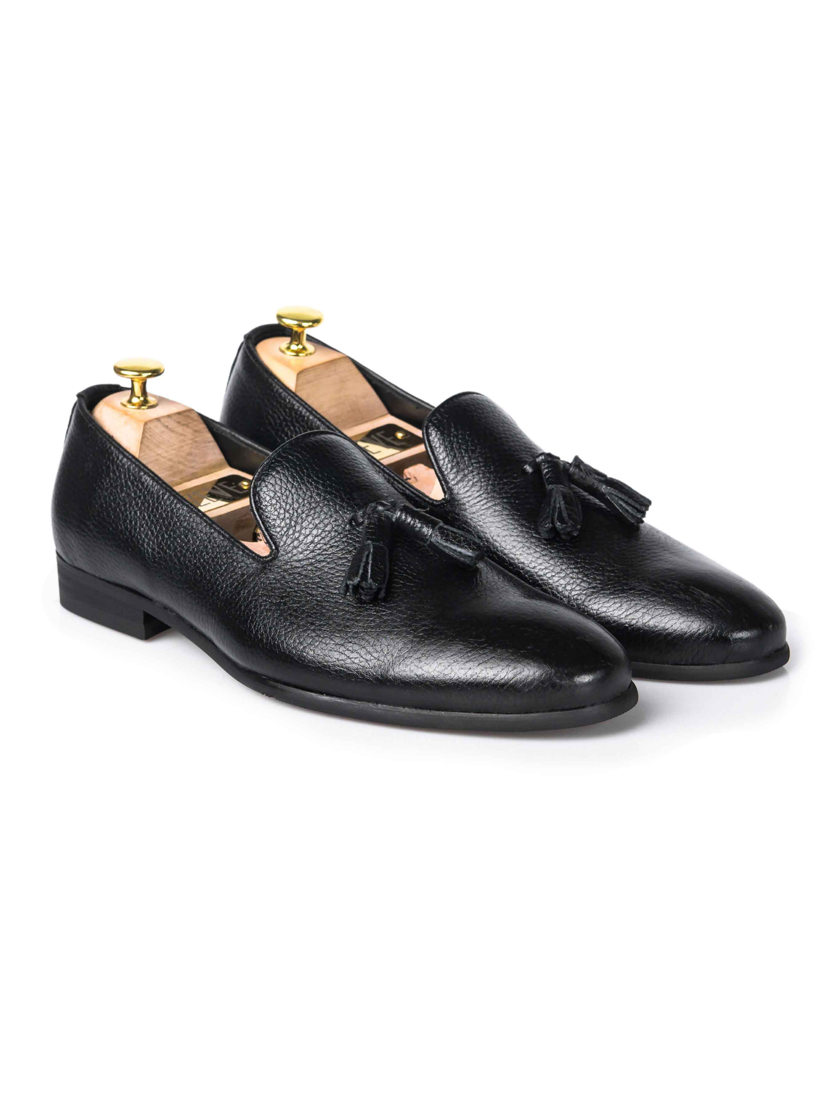 Loafer Slipper - Black Pebble Grain Leather