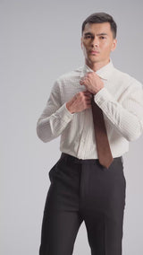 Aldo Stripe Shirt - Off White Grey Line (One-Piece Collar)