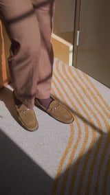 Mario Horsebit Moccasin Loafer - Khakis Suede Leather (Silver Buckle)
