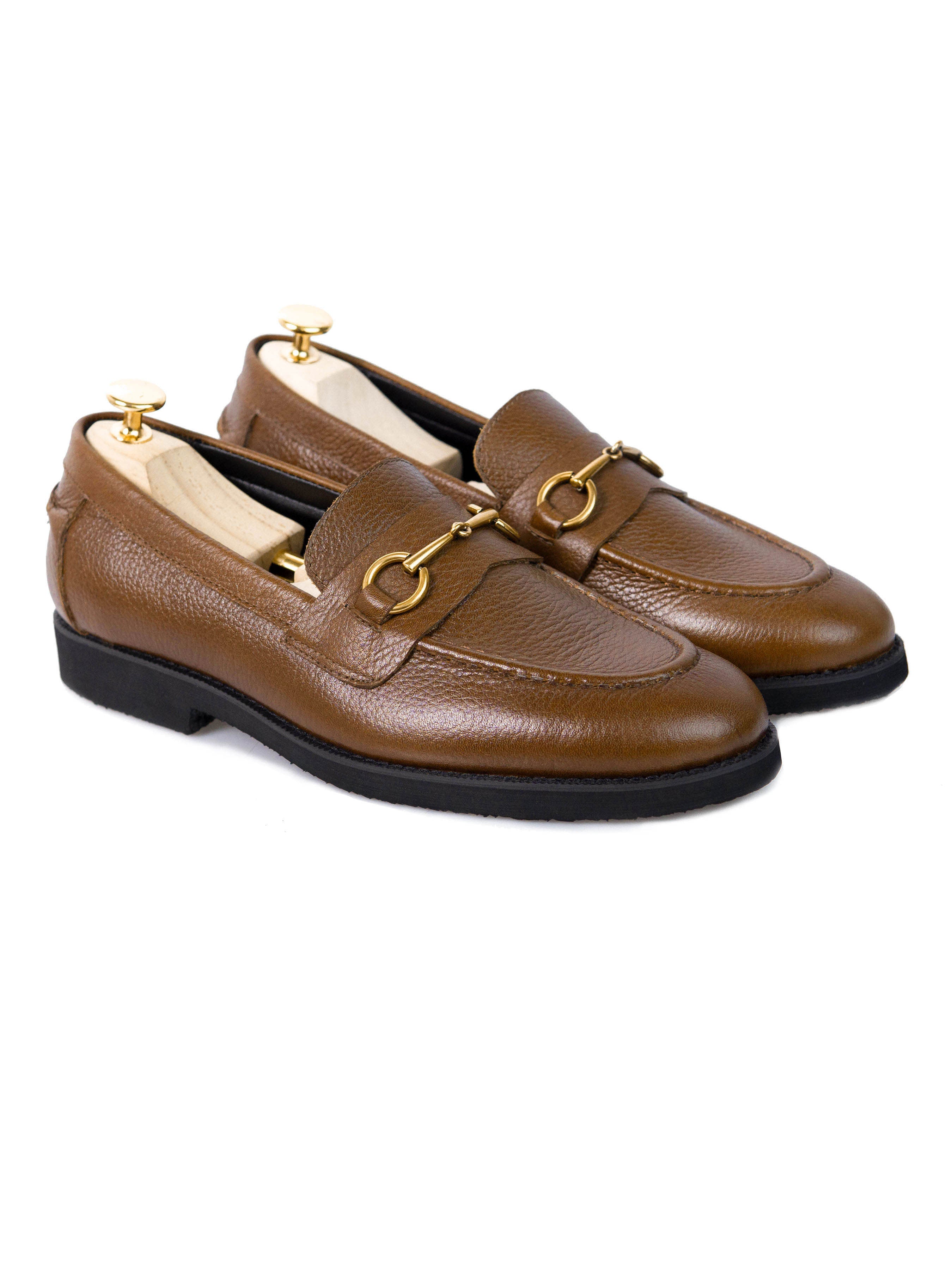 Penny Loafer Horsebit Buckle - Tobacco Brown Pebble Grain Leather (Crepe Sole) - Zeve Shoes