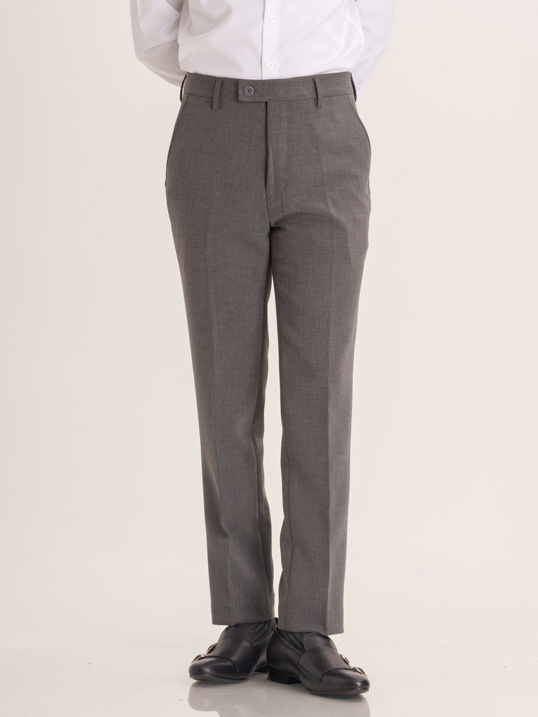 Trousers With Belt Loop - Black Charcoal Plain (Stretchable)