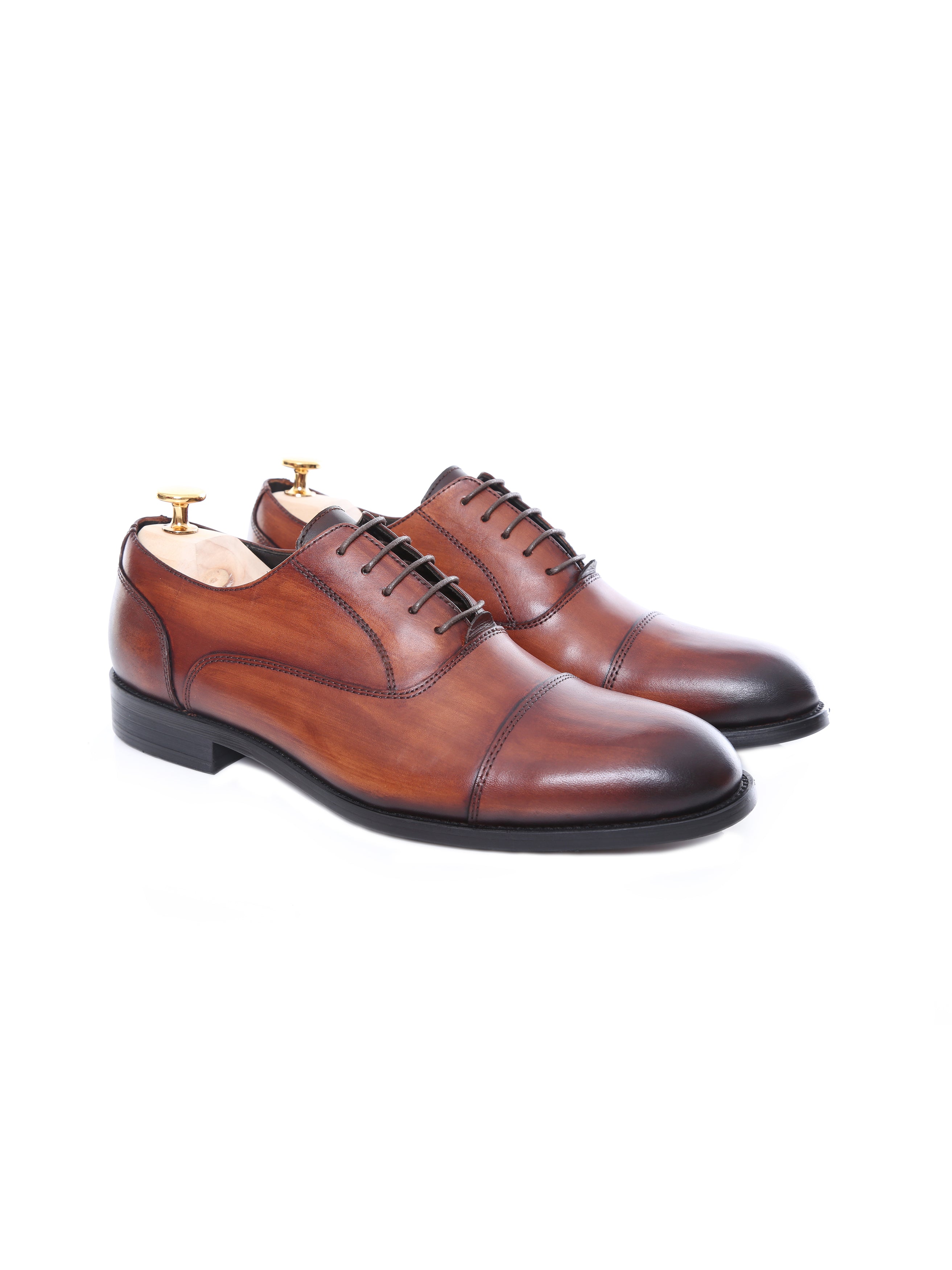 Oxford Cap Toe - Cognac Tan Lace Up (Hand Painted Patina) - Zeve Shoes
