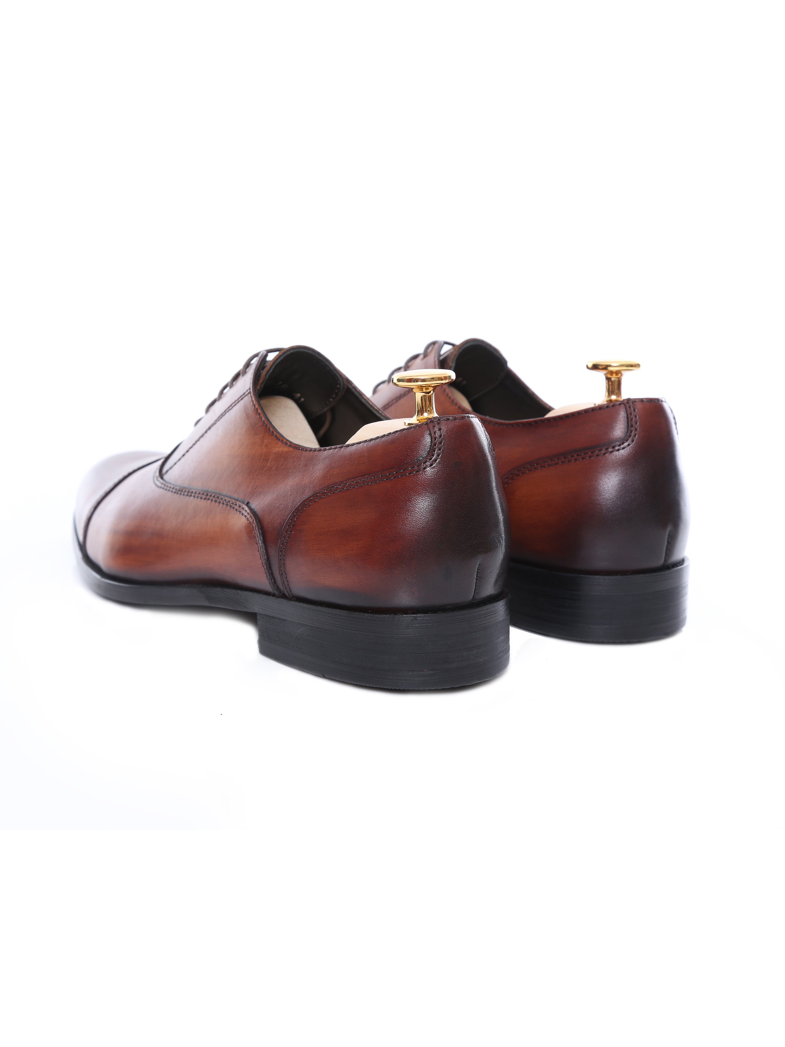 Oxford Cap Toe - Cognac Tan Lace Up (Hand Painted Patina) - Zeve Shoes
