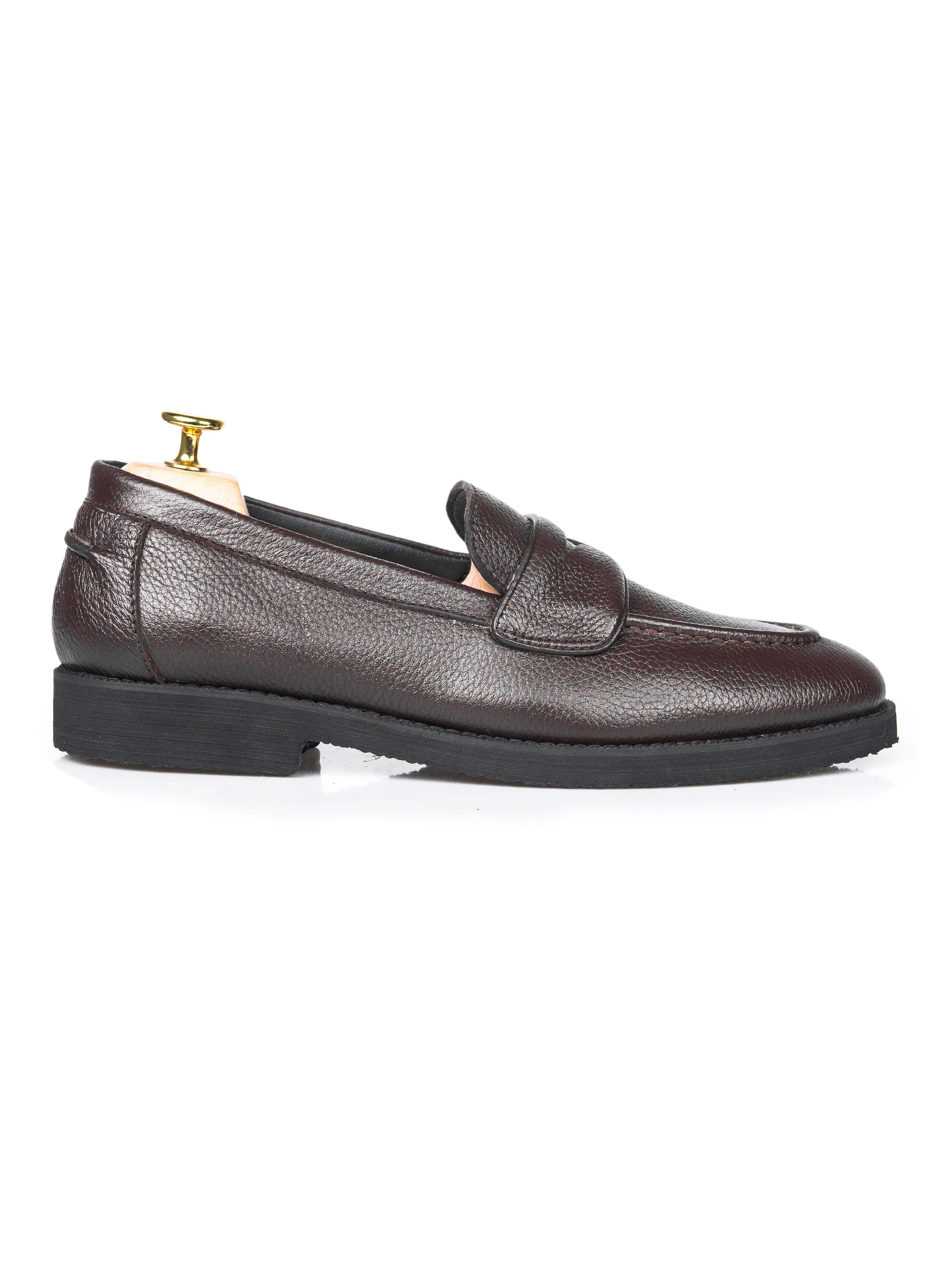 Wayne Penny Loafer - Coffee Pebble Grain Leather (Crepe Sole) - Zeve Shoes