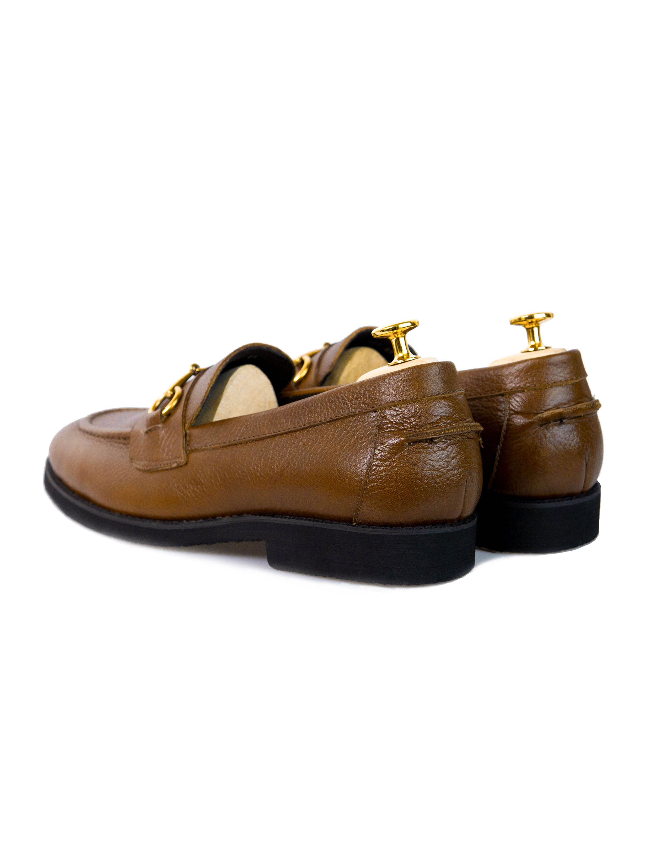 Penny Loafer Horsebit Buckle - Tobacco Brown Pebble Grain Leather (Crepe Sole) - Zeve Shoes