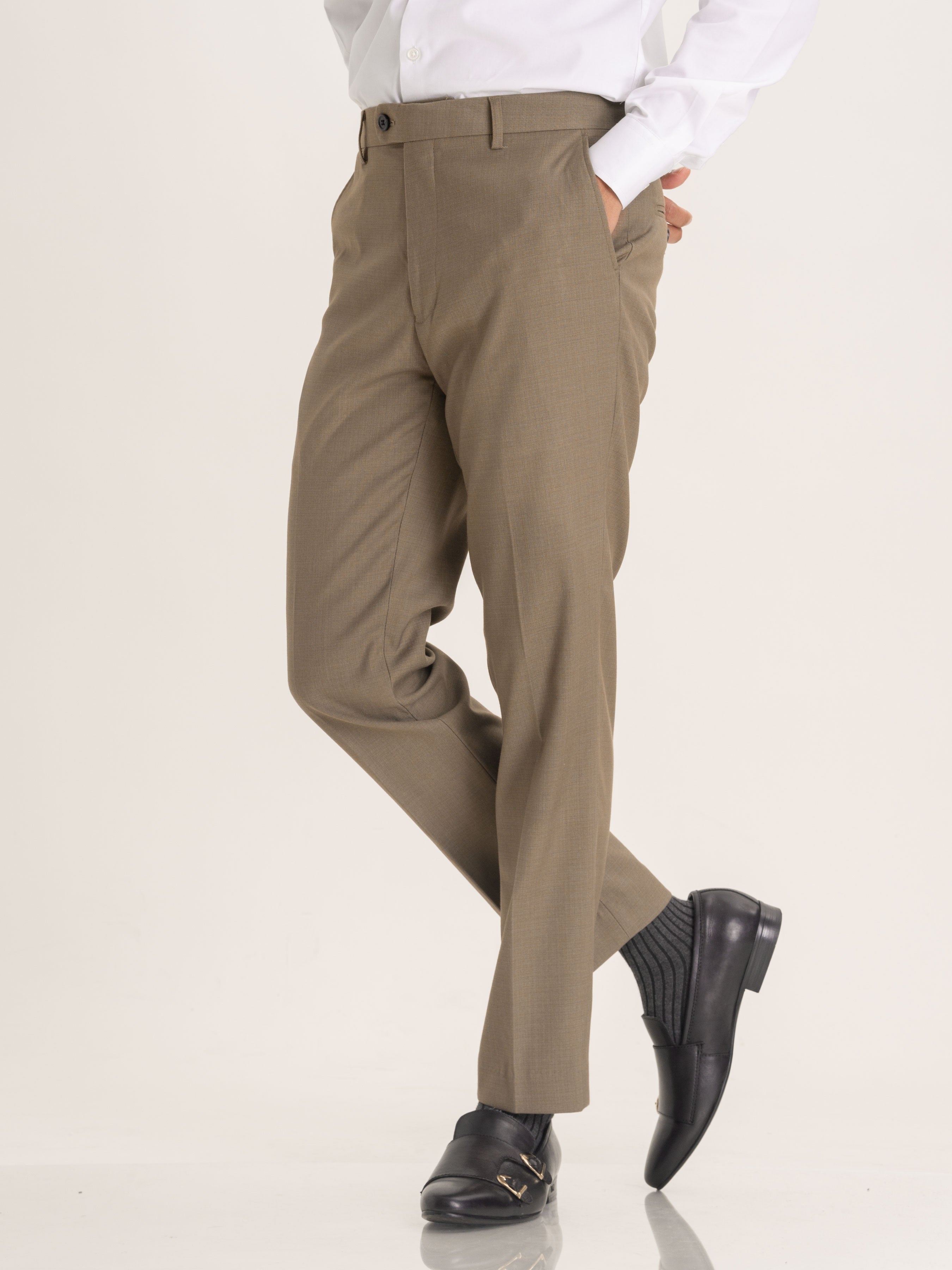 Trousers With Belt Loop -  Khakis Plain (Stretchable) - Zeve Shoes