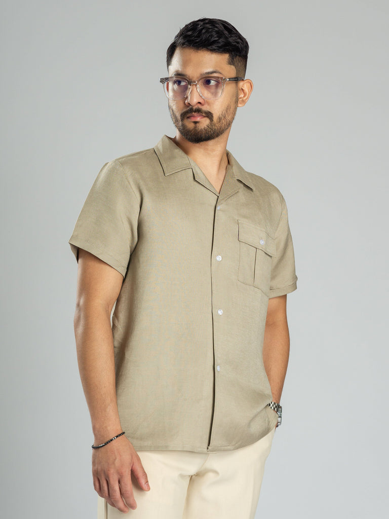 Linen Cuban Collar Shirt - Beige | Zeve Shoes