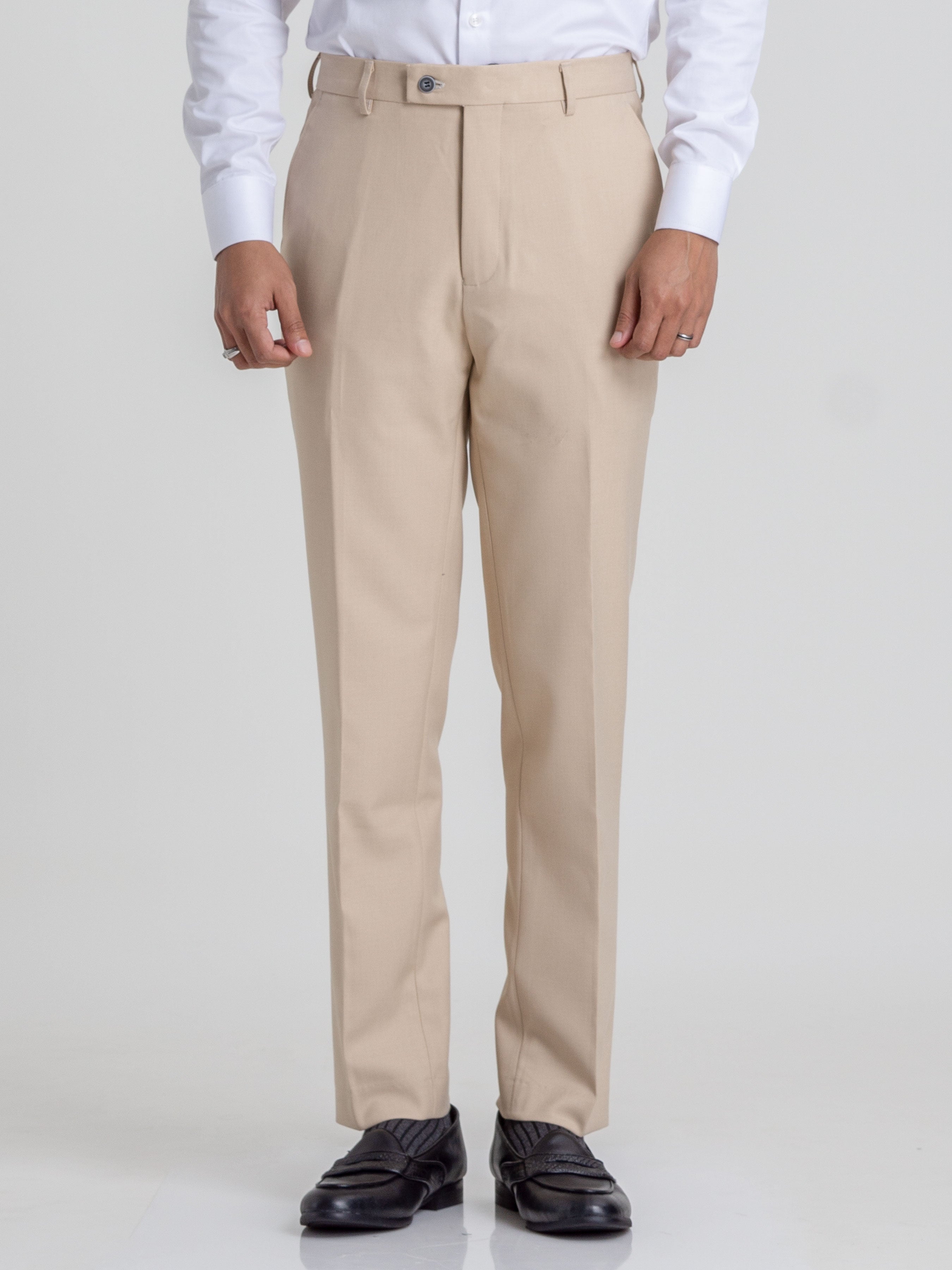 Trousers With Belt Loop - Beige Plain (Stretchable) - Zeve Shoes