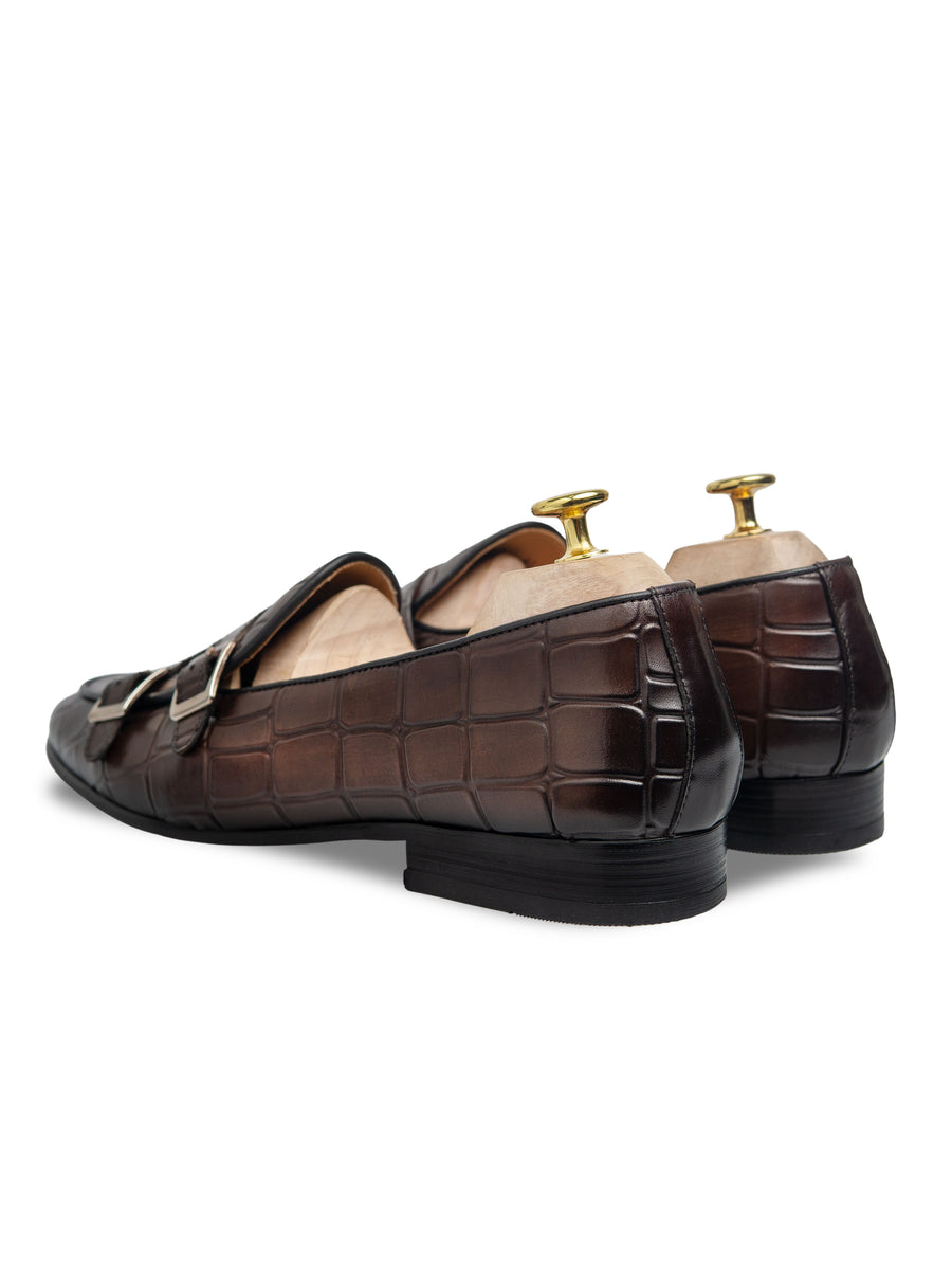 Belgian-Loafer-Dark-Brown-Croco-Double-Monk-Strap-_patina - Zeve