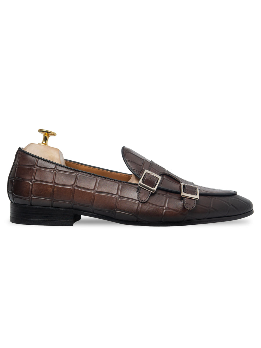 Belgian-Loafer-Dark-Brown-Croco-Double-Monk-Strap-_patina_2 - Zeve