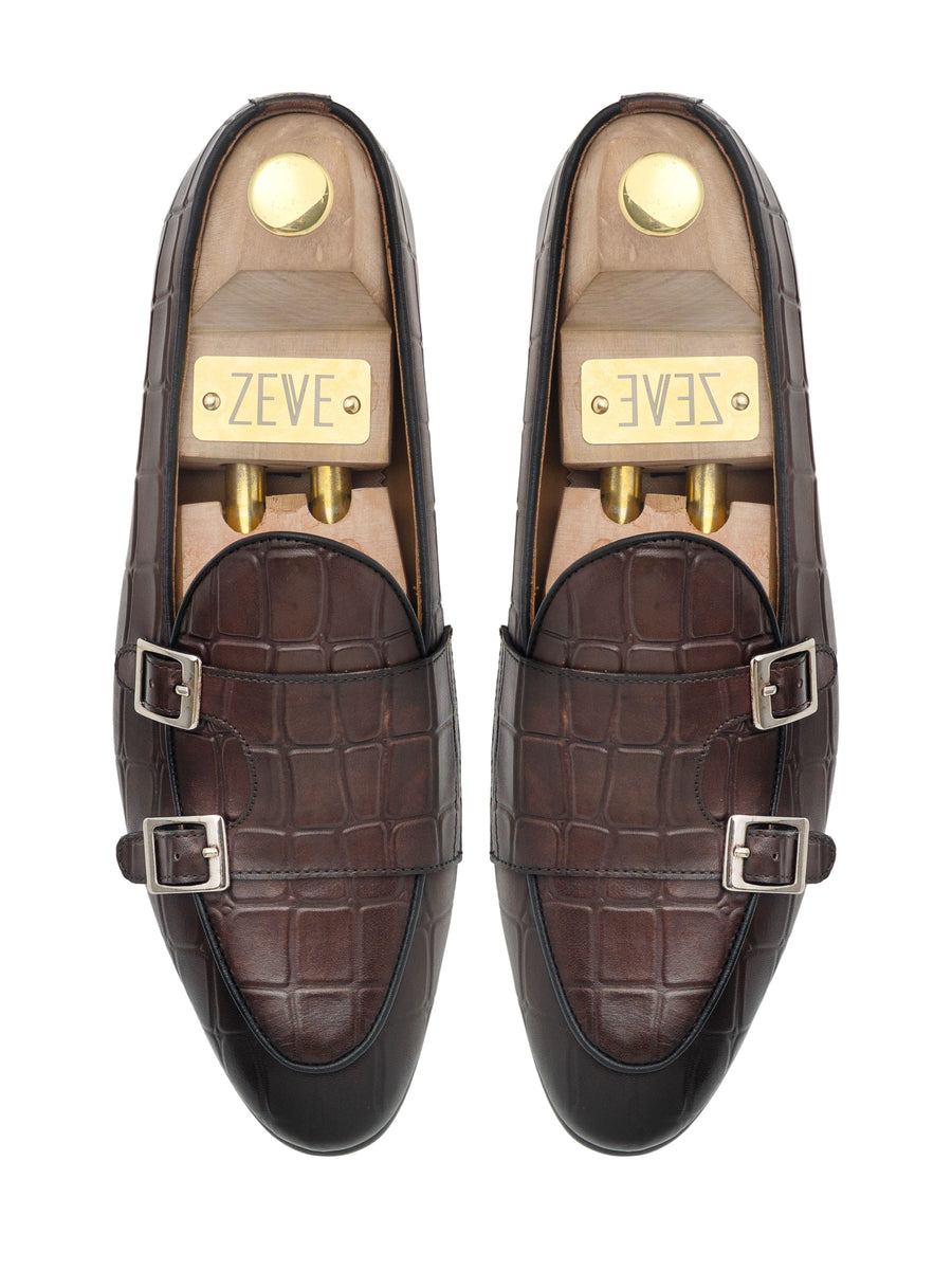Belgian-Loafer-Dark-Brown-Croco-Double-Monk-Strap-_patina_5 - Zeve