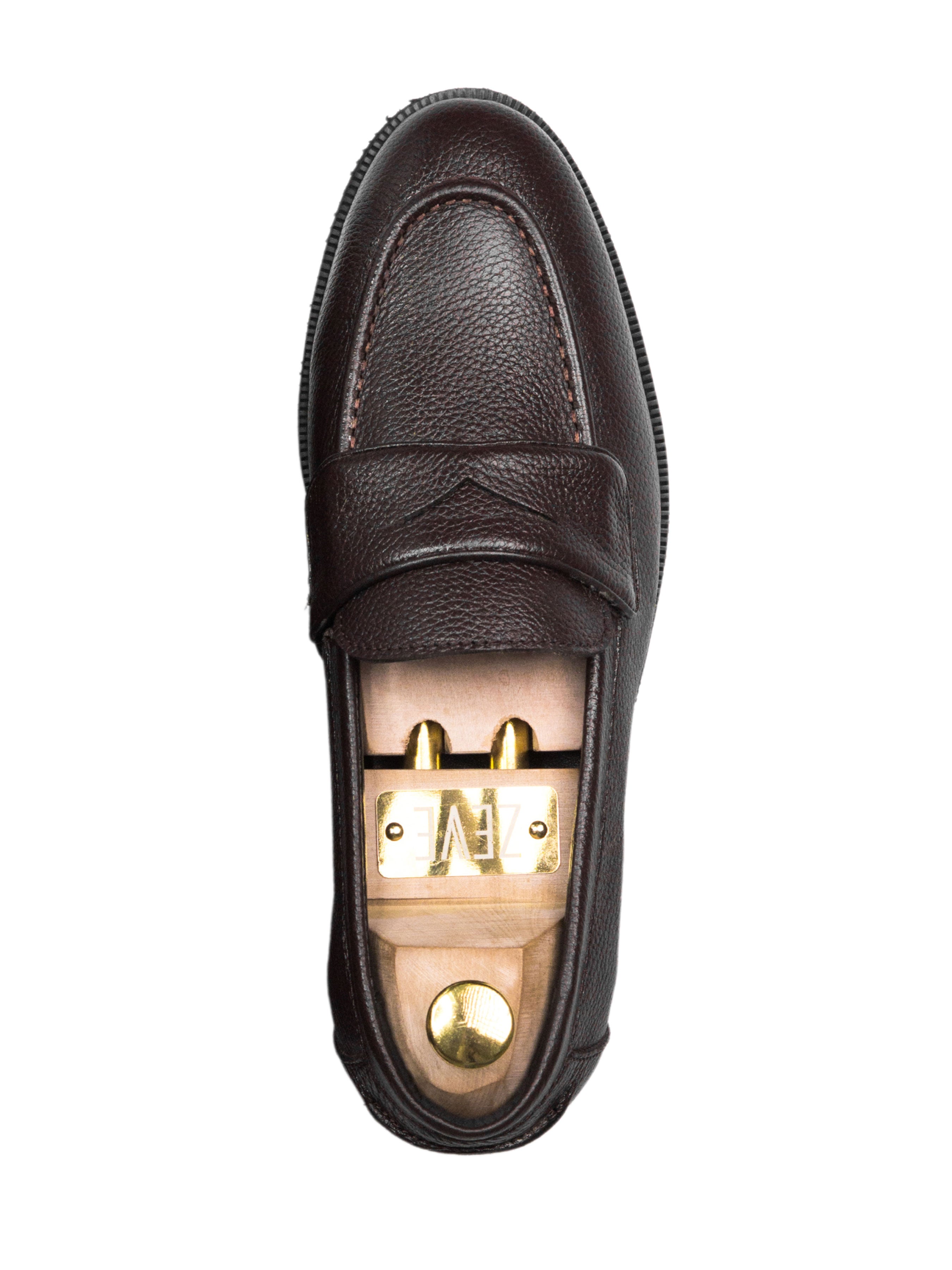 Wayne Penny Loafer - Coffee Pebble Grain Leather (Crepe Sole) - Zeve Shoes