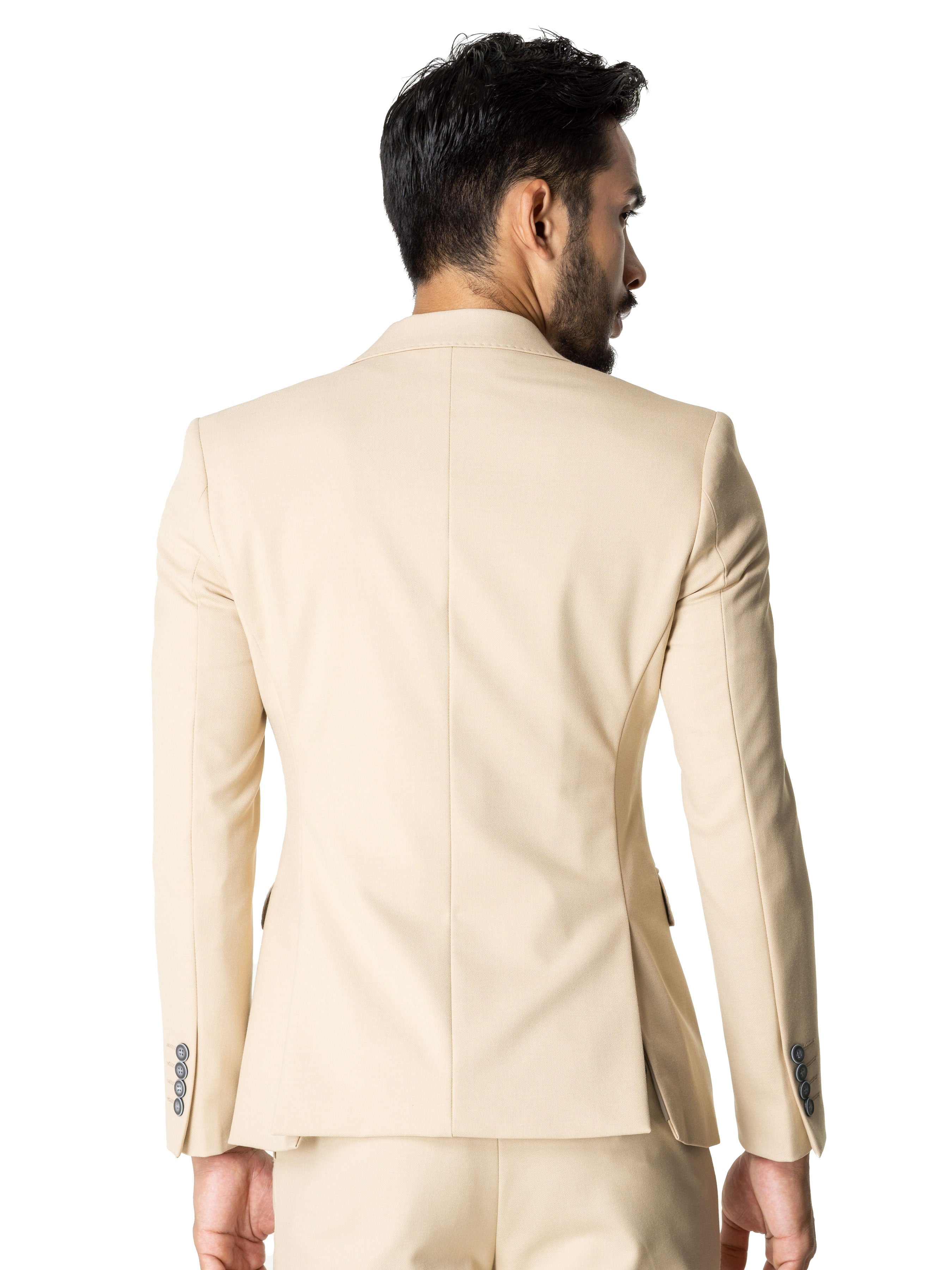 Single Breasted Suit Blazer - Beige Plain (Peak Lapel) - Zeve Shoes