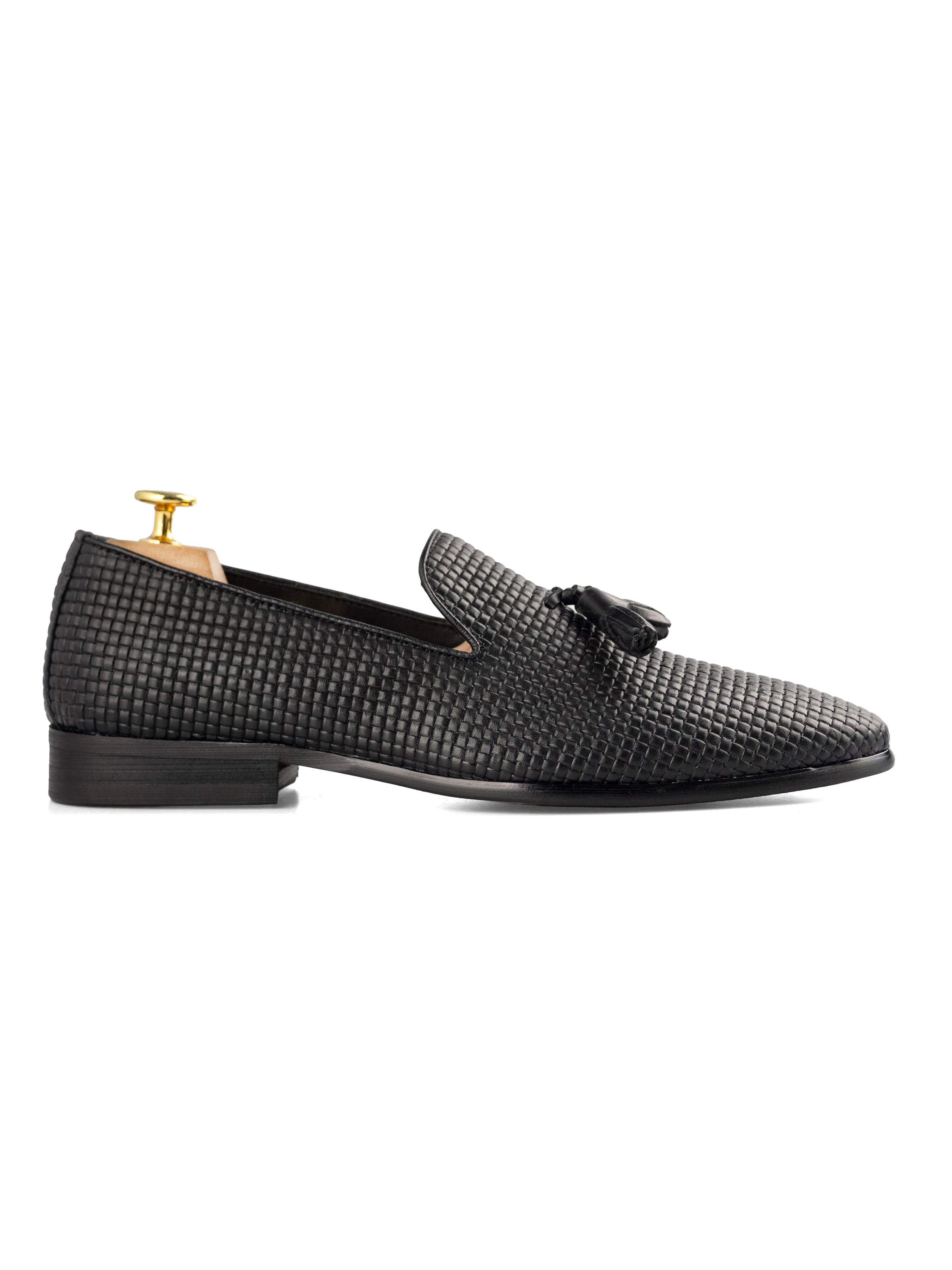Loafer Slipper - Black Woven Leather - Zeve Shoes