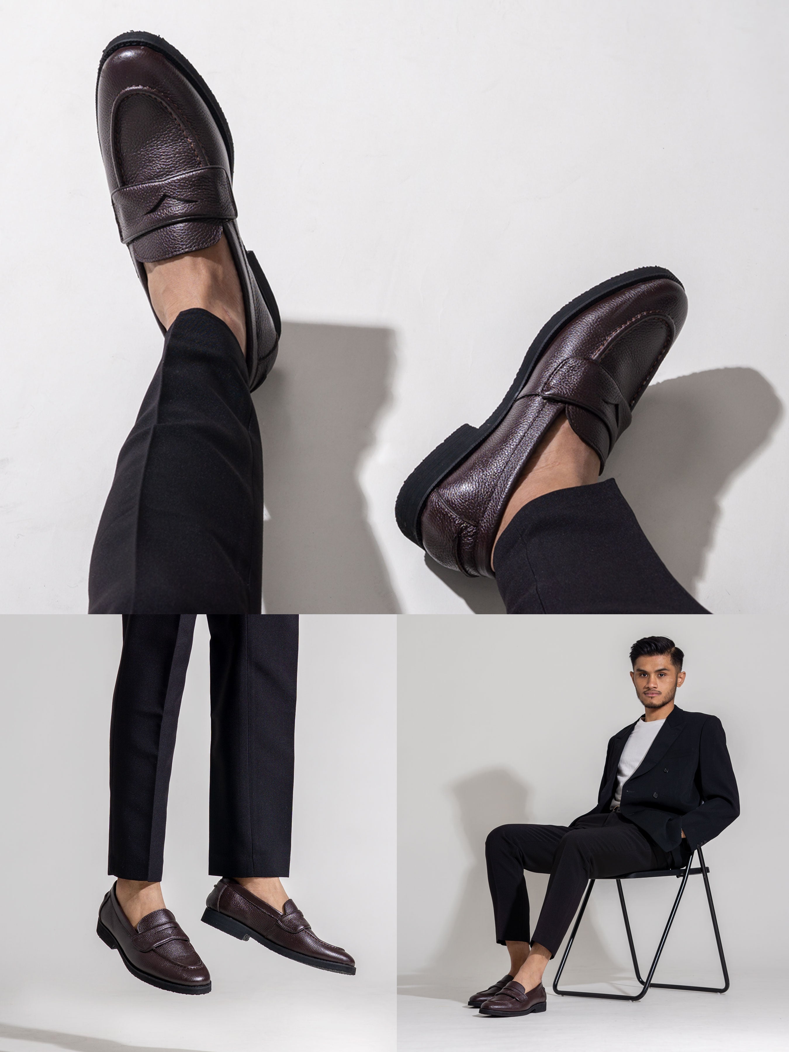 Wayne Penny Loafer - Coffee Pebble Grain Leather (Crepe Sole) - Zeve Shoes